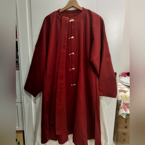 Deep Red Wool-Blend Coat – Size M - Picture 2 of 3